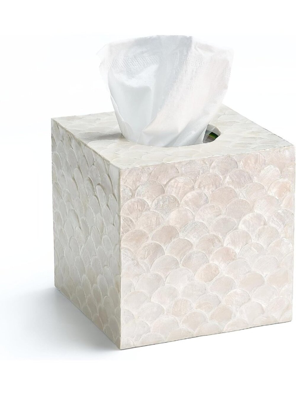 Coastal 5.5" Capiz Square Tissue Box Cover | Elegant Tissue Holder for Home